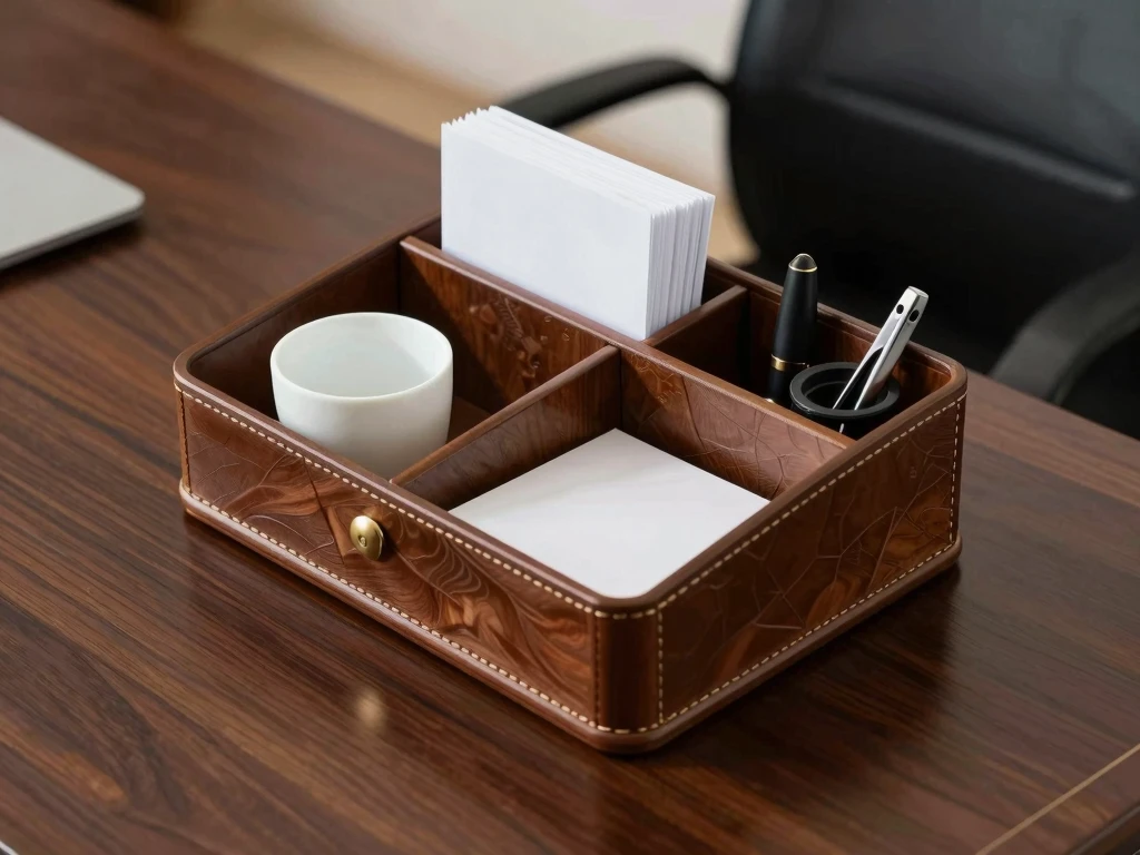 Executive Desk Organizer - Premium leather and wood construction