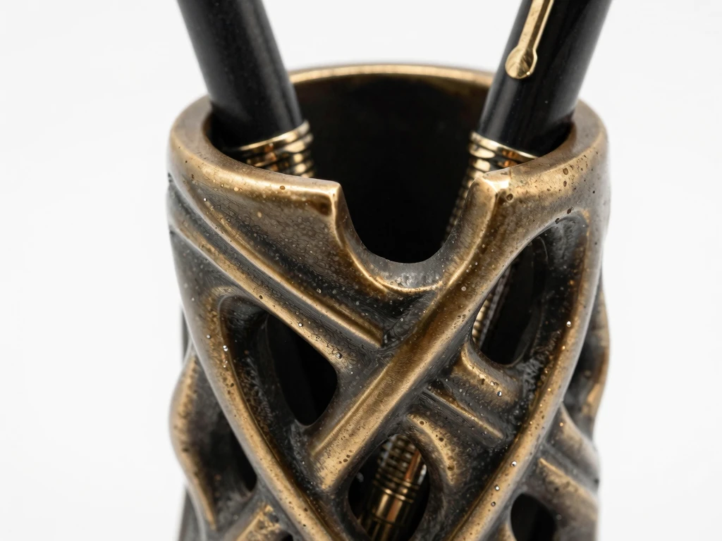 Artisan Pen Holder - Sculptural design in bronze finish